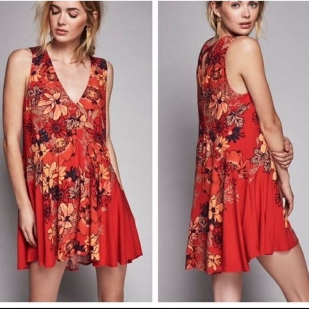 Free People Red Floral Tunic Dress
